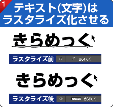 テキスト(文字)はラスタライズ化させる