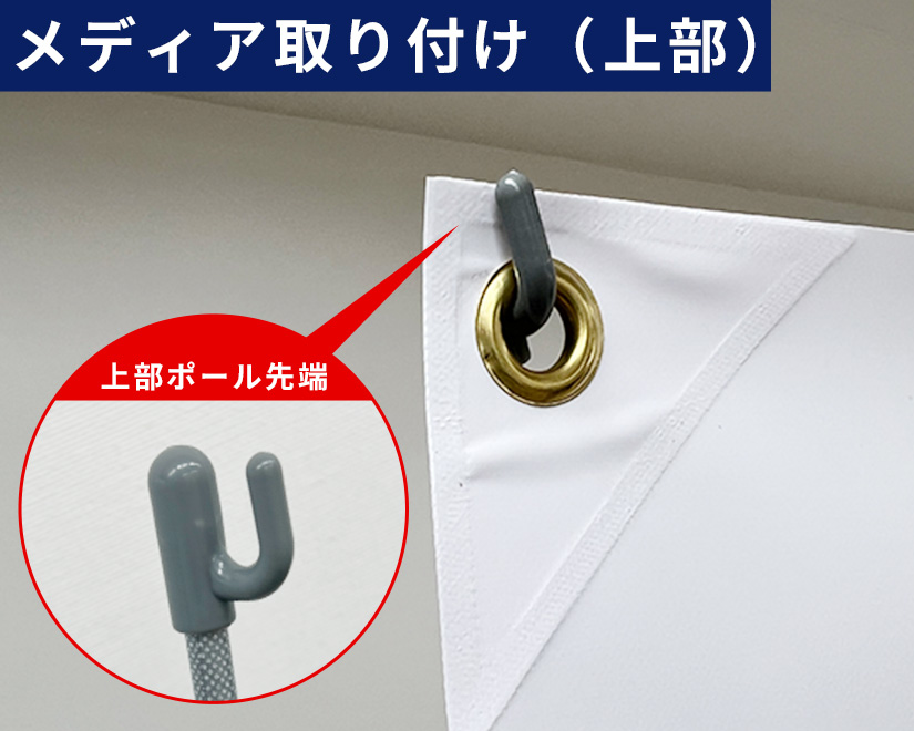 メディア取り付け（上部ポール先端のフック）