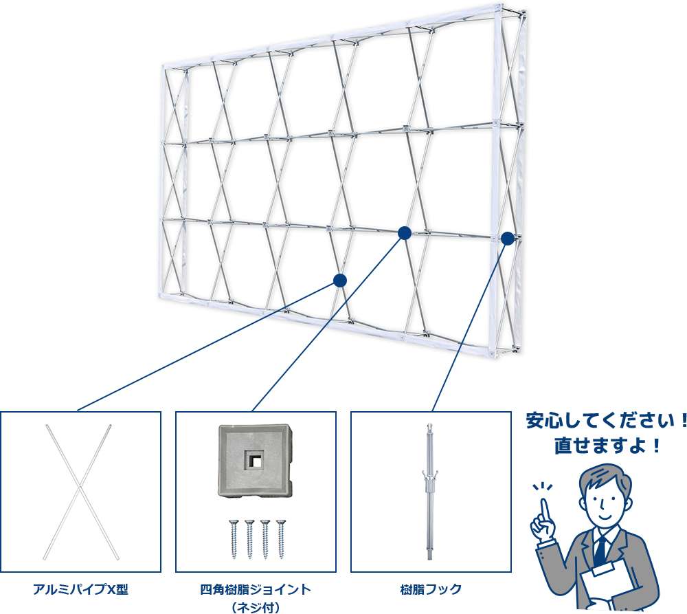 アルミパイプX型 四角樹脂ジョイント（ネジ付） 樹脂フック 安心してください! 直せますよ