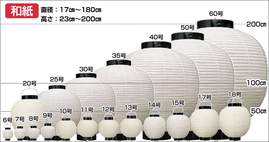 和紙　直径：17cm～150cm 高さ：23cm～180cm