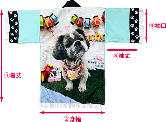 ①着丈 ➁身幅 ③袖丈 ④袖口