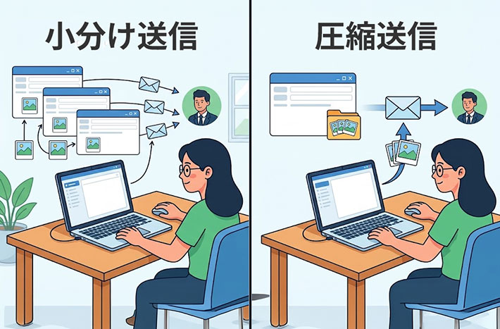 小分け送信・圧縮送信のイメージ
