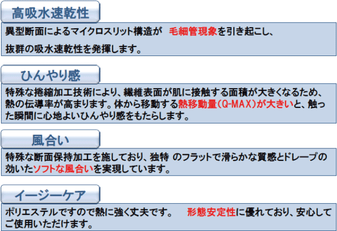 高吸水速乾性 ひんやり感 風合い イージーケア