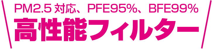 PM2.5対応、PFE95%、BFE99% 高性能フィルター