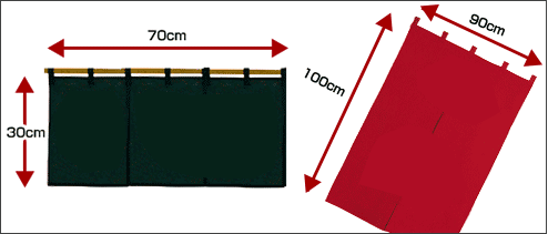 参考例：ヨコ70cm×タテ180cm　ヨコ90cm×100cm