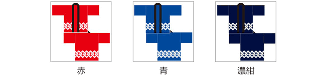 吉原柄のカラー展開(赤・青・濃紺)