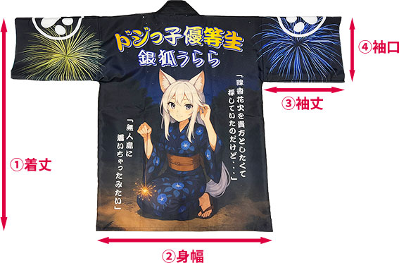 ①着丈 ➁身幅 ③袖丈 ④袖口