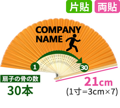 骨の数:30本、骨の長さ:21cm、片貼・両貼