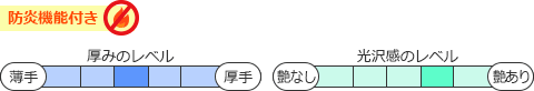 防炎機能付き 厚み:ふつう 光沢感:やや艶あり