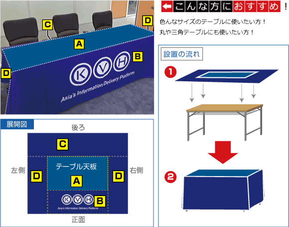 こんな方におすすめ：色んなサイズのテーブルに使いたい方！ 丸や三角テーブルにも使いたい方！